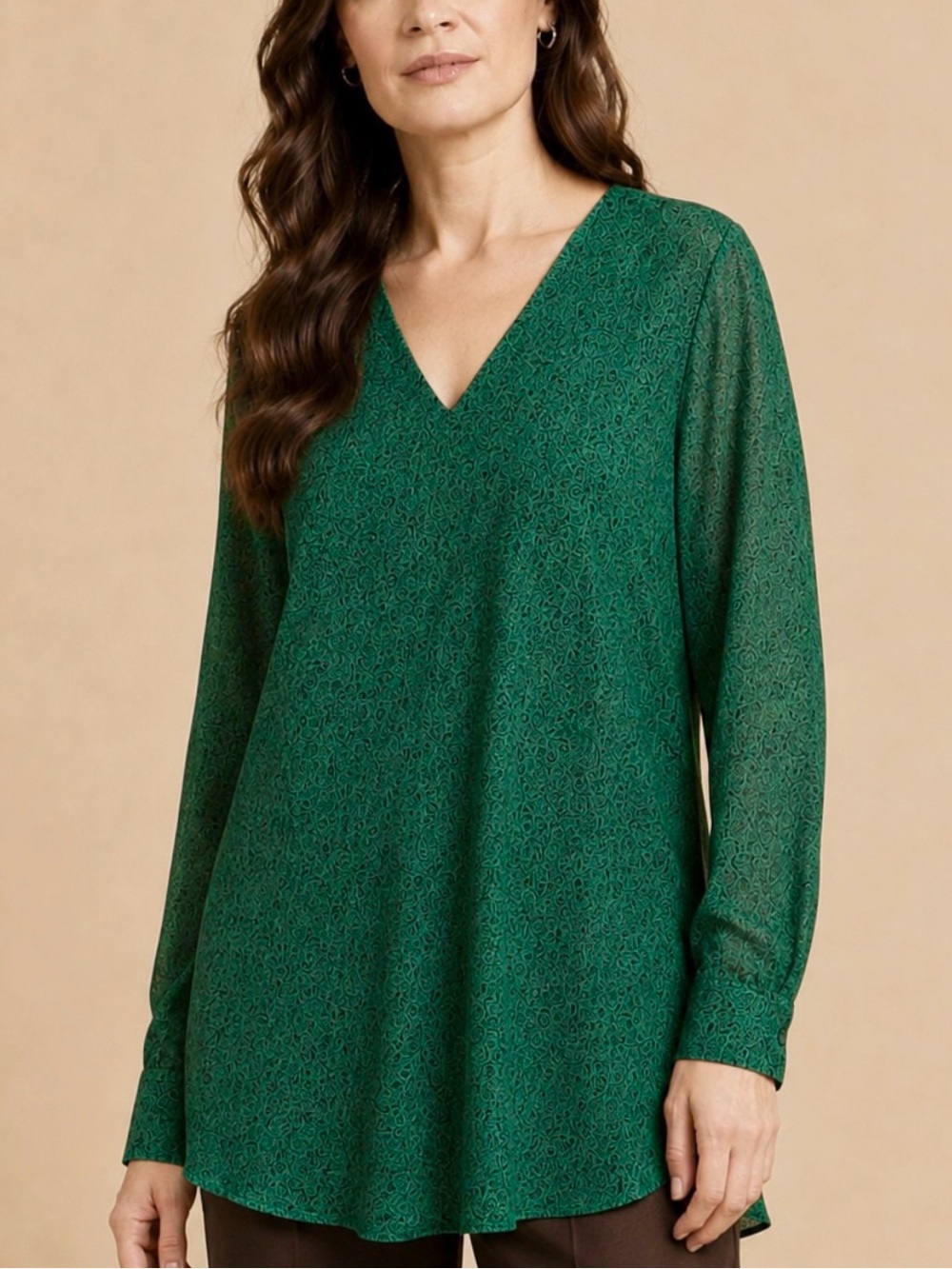 Cabi Bountiful Blouse 5208 Green/Navy Paisley Cutout Back Top